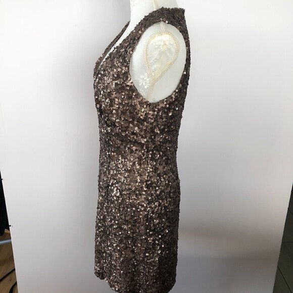FRENCH CONNECTION Lucinda Brown Bronze Fitted Fully Sequinned Mini Dress US 8 - Picture 7 of 16